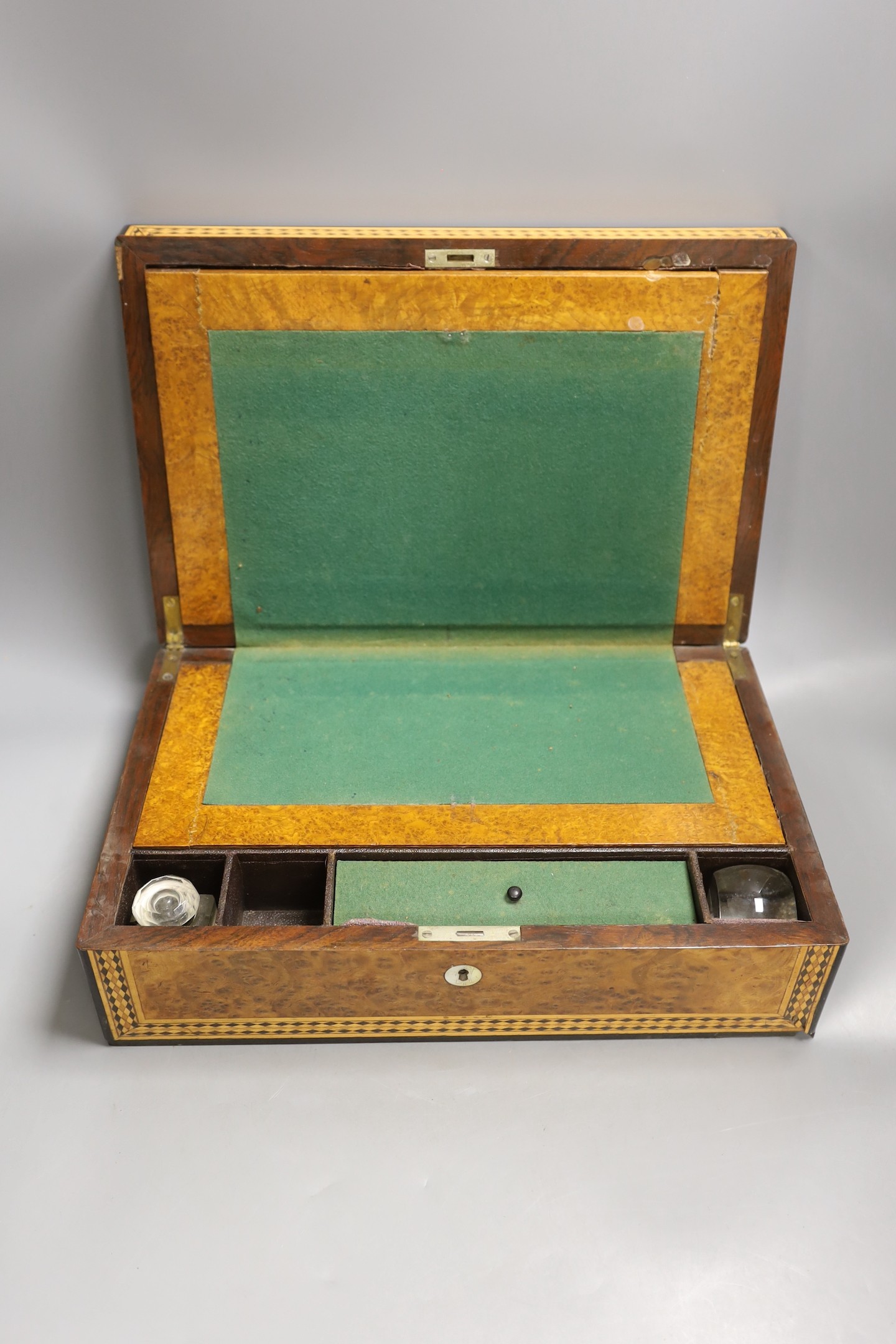 A 19th century walnut and marquetry writing slope - 38cm